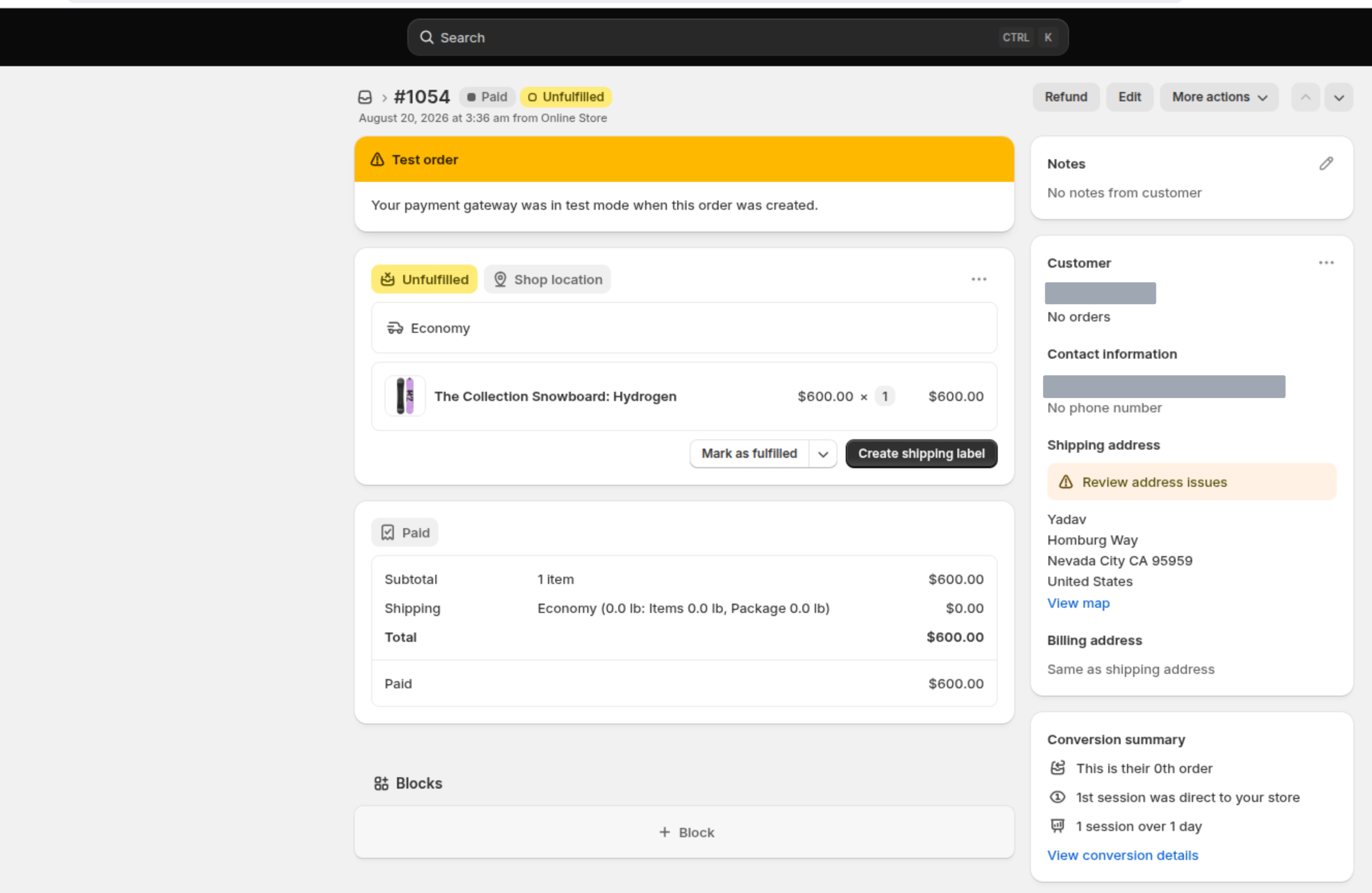 Add Exemption Claim Order block Step 0