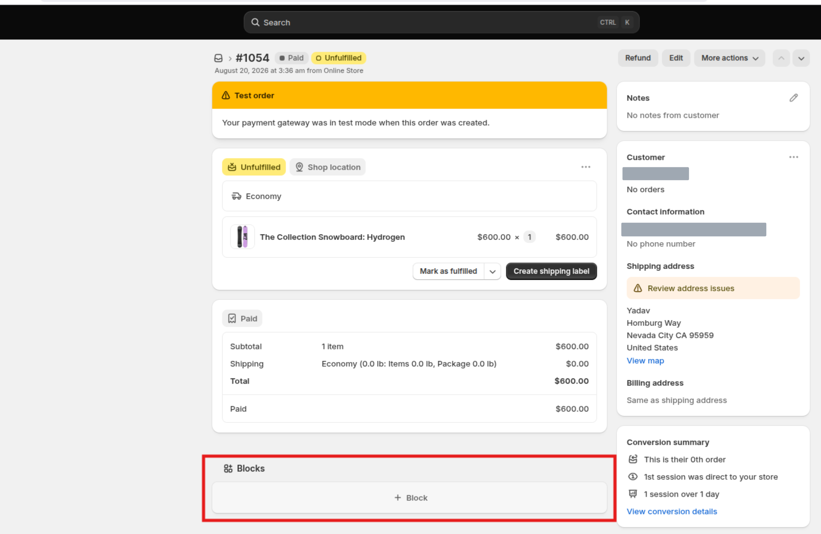 Add Exemption Claim Order block Step 1