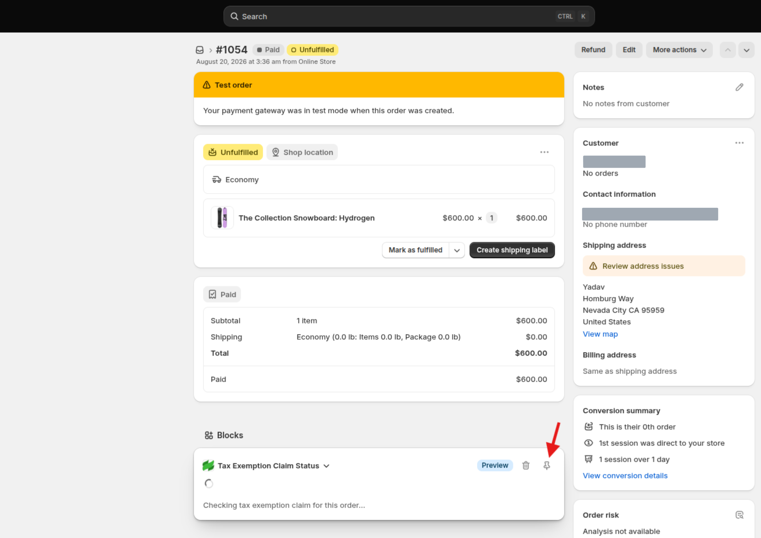 Add Exemption Claim Order block Step 3