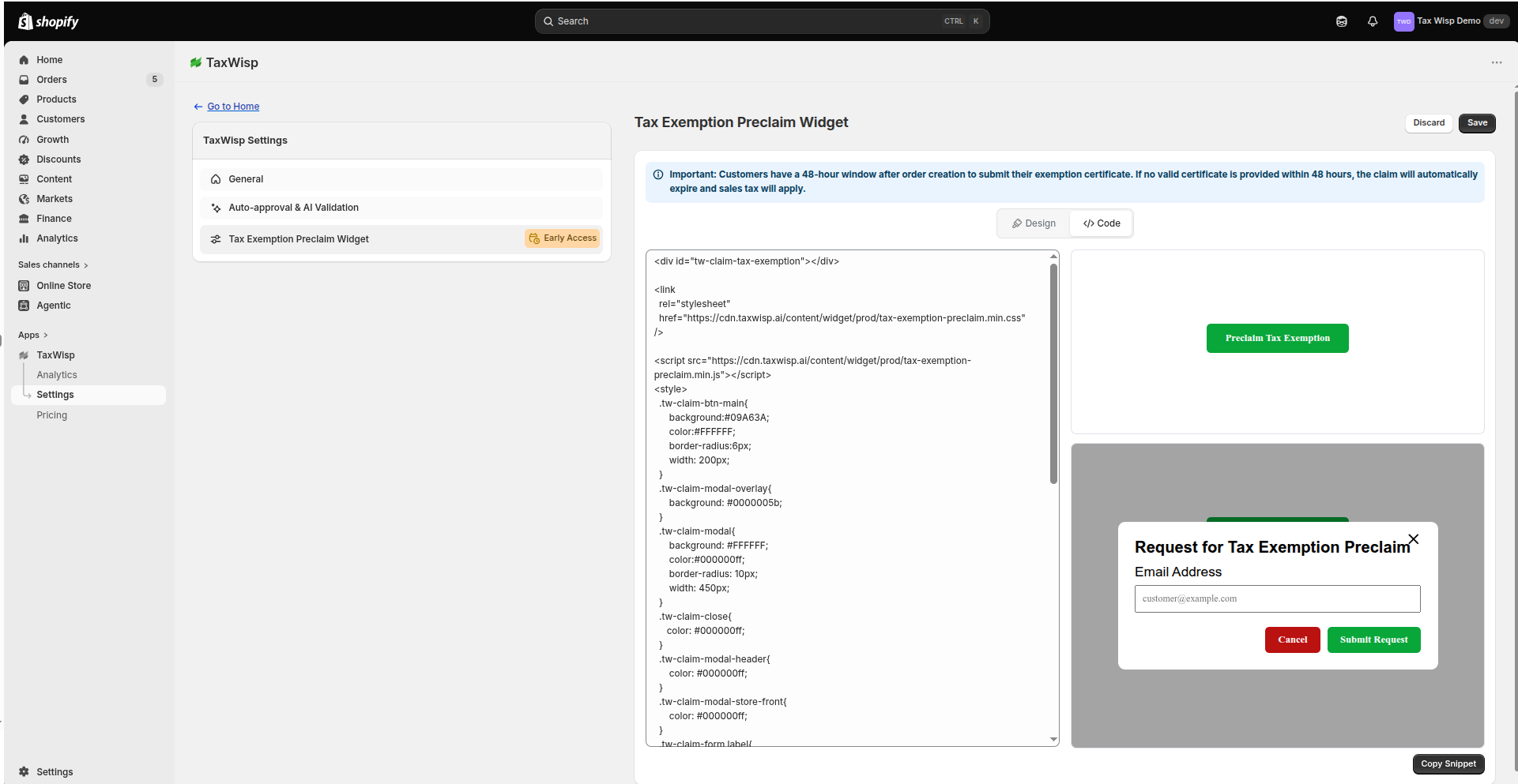 Code Snippet Interface